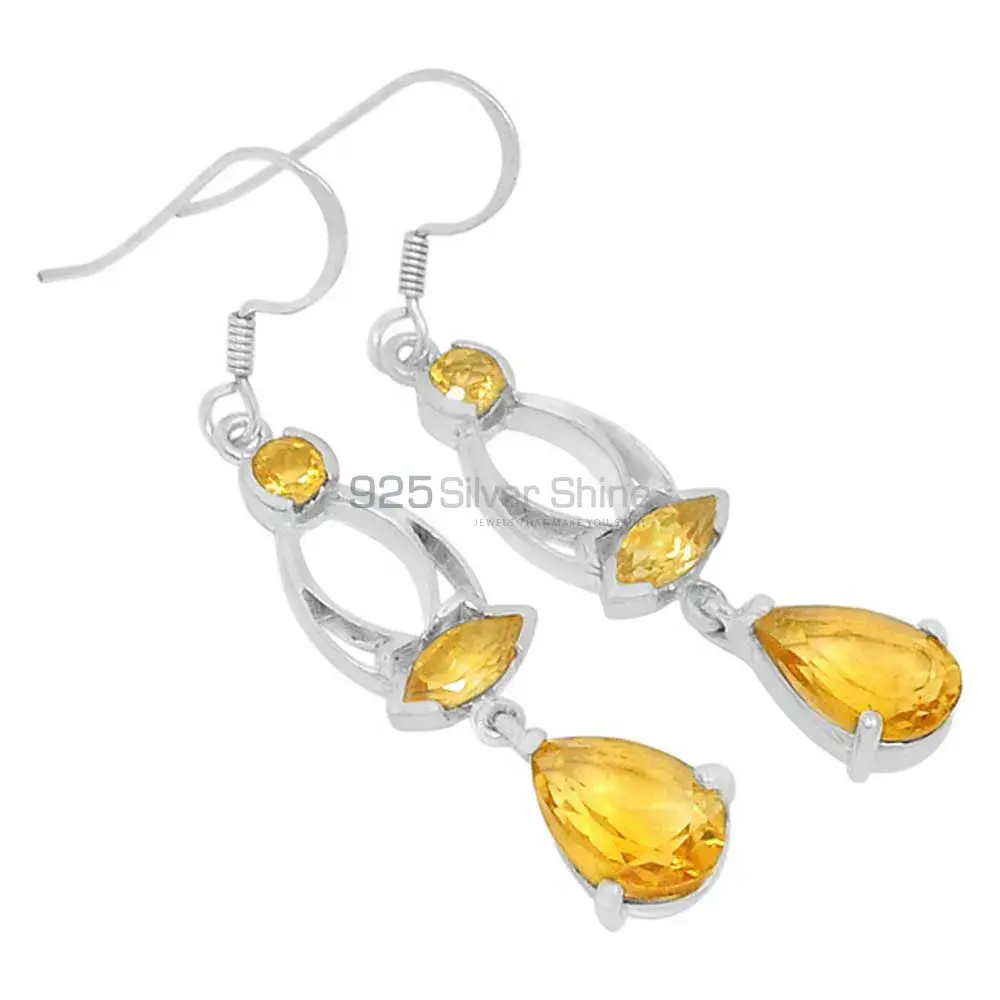 Natural Citrine Gemstone Earrings Manufacturer In 925 Sterling Silver Jewelry 925SE578
