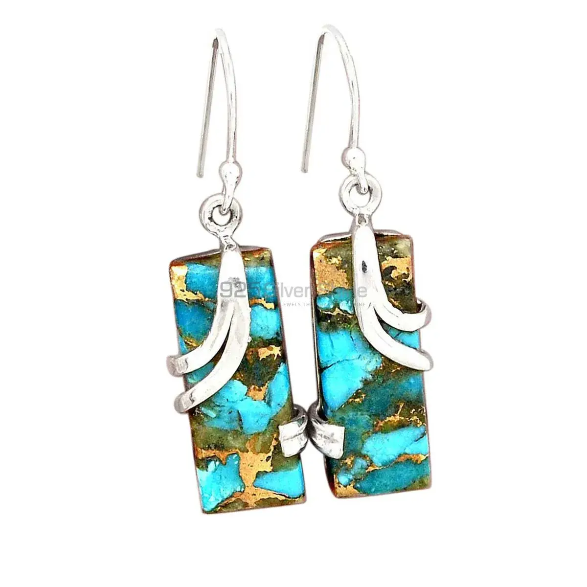 Natural Copper Turquoise Gemstone Earrings In Fine 925 Sterling Silver 925SE2108_0