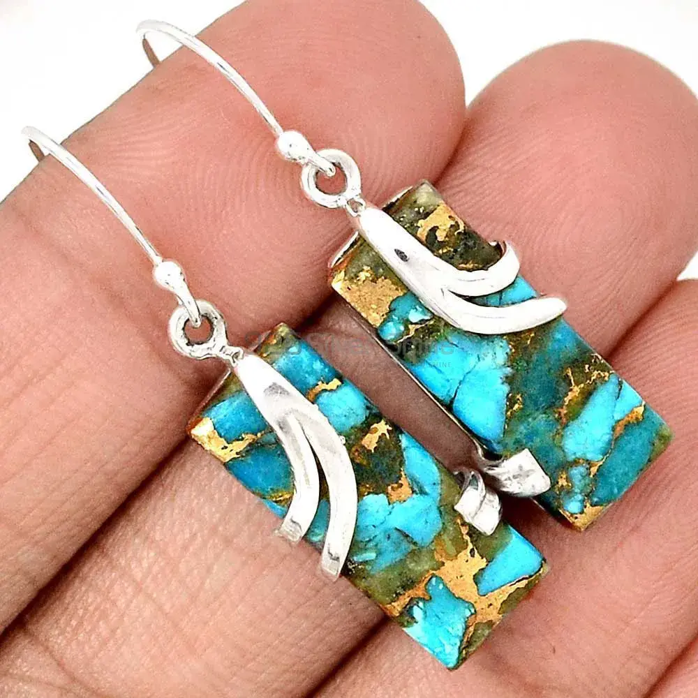 Natural Copper Turquoise Gemstone Earrings In Fine 925 Sterling Silver 925SE2108_0