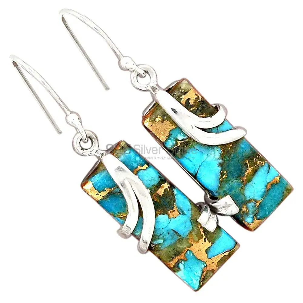 Natural Copper Turquoise Gemstone Earrings In Fine 925 Sterling Silver 925SE2108_2
