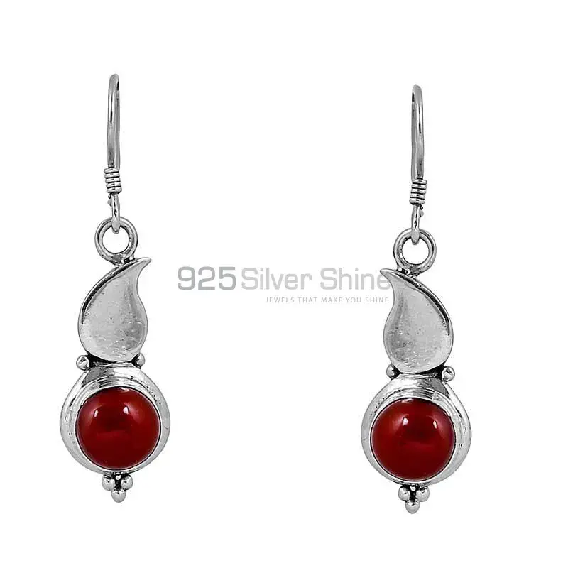 Natural Coral Gemstone Earring In 925 Solid Silver Jewelry 925SE60