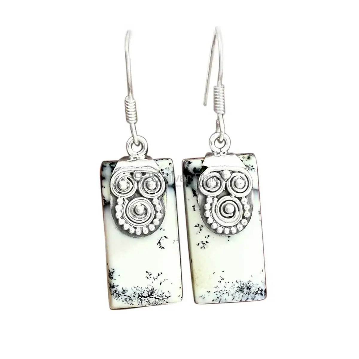 Natural Dendrite Opal Gemstone Earrings In 925 Sterling Silver Jewelry 925SE2530_0