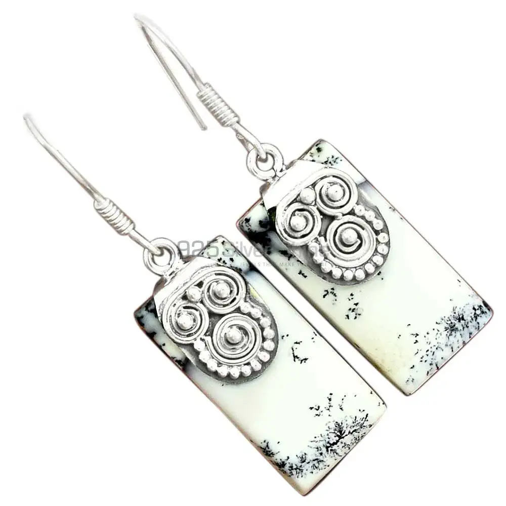 Natural Dendrite Opal Gemstone Earrings Manufacturer In 925 Sterling Silver Jewelry 925SE2530_0