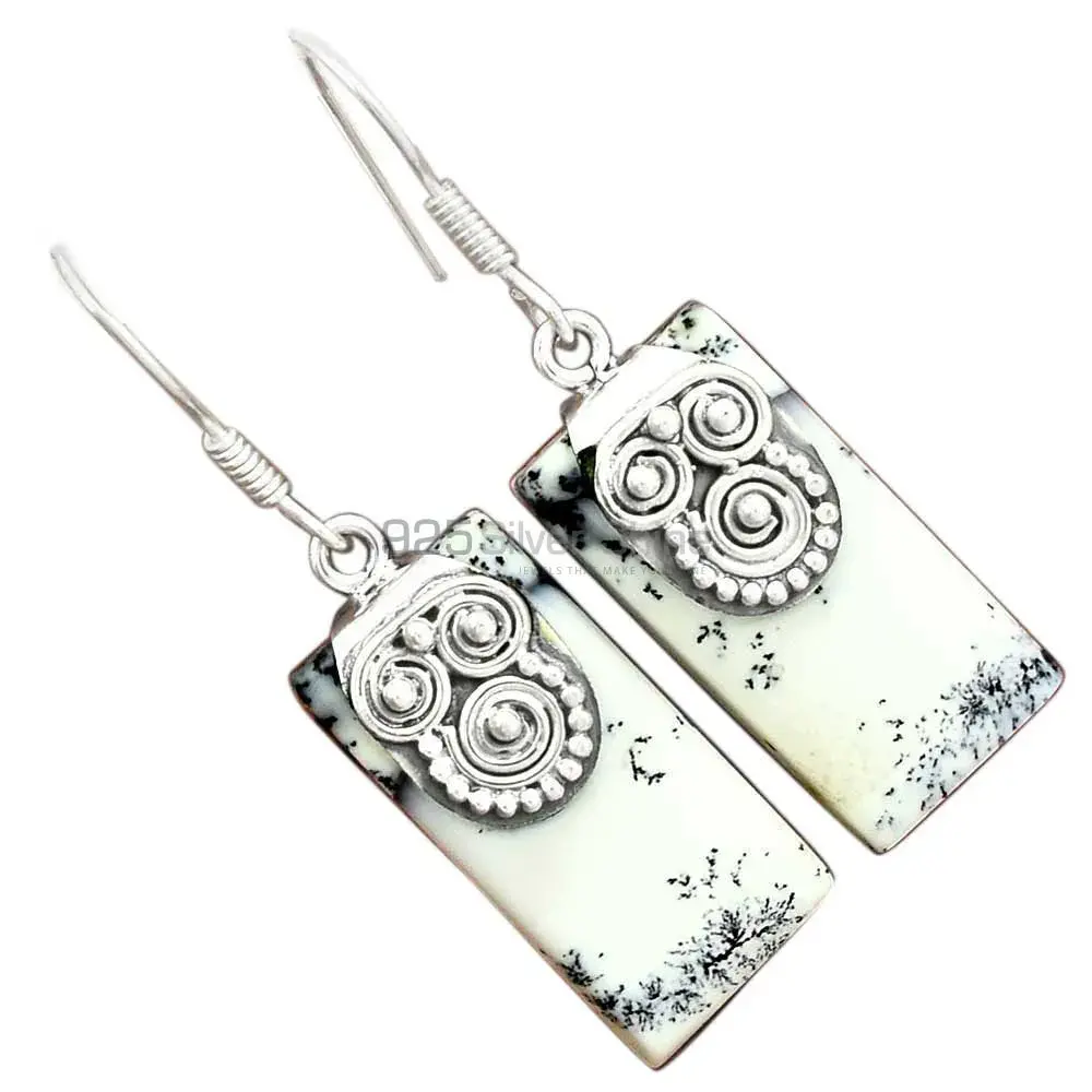 Natural Dendrite Opal Gemstone Earrings In 925 Sterling Silver Jewelry 925SE2530_1
