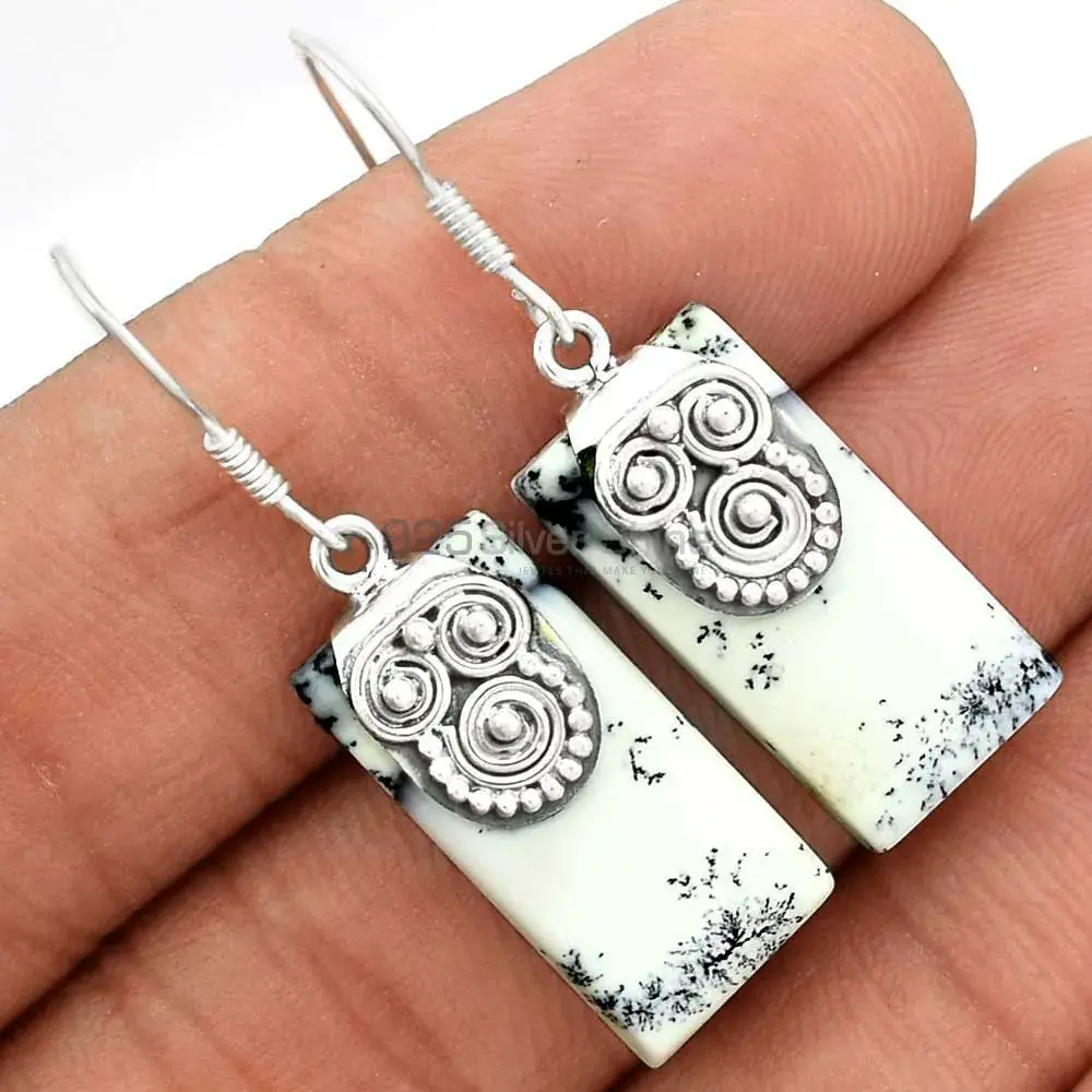 Natural Dendrite Opal Gemstone Earrings Manufacturer In 925 Sterling Silver Jewelry 925SE2530_1