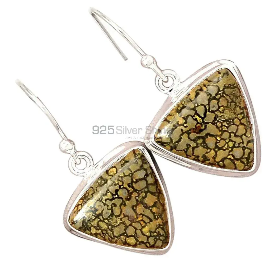 Natural dinosaur bone Gemstone Earrings Wholesaler In 925 Sterling Silver Jewelry 925SE2839_2