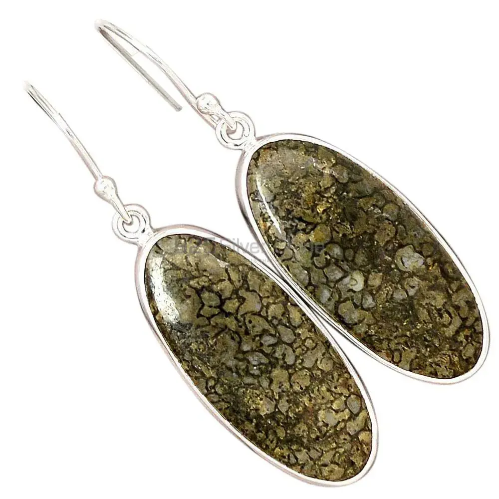 Natural dinosaur bone Gemstone Earrings In 925 Sterling Silver Jewelry 925SE2839_9
