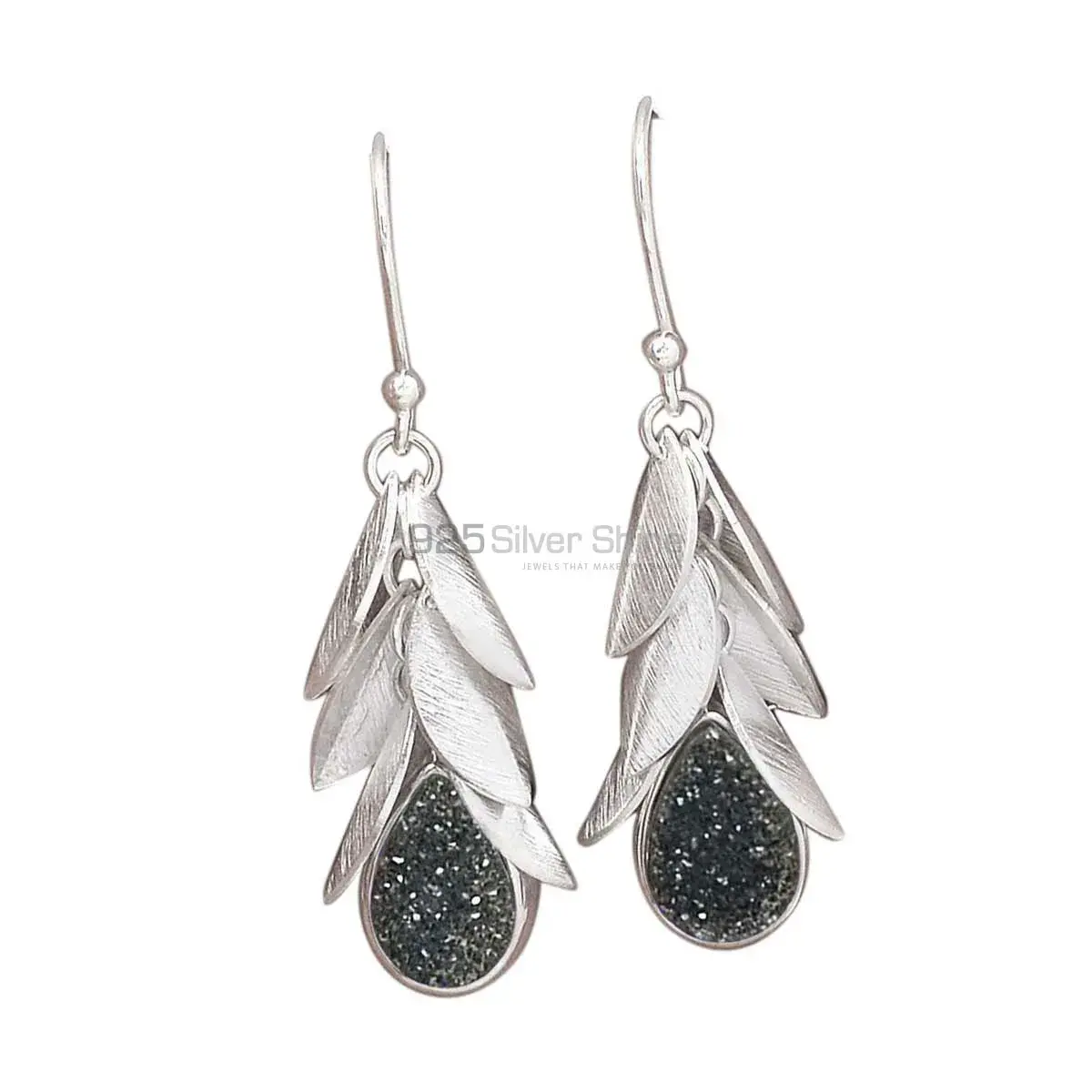 Natural Druzy Gemstone Earrings Manufacturer In 925 Sterling Silver Jewelry 925SE3006