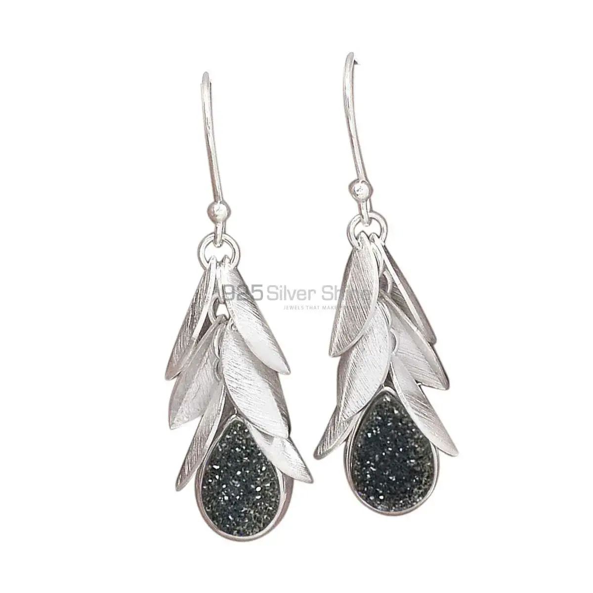 Natural Druzy Gemstone Earrings In 925 Sterling Silver Jewelry 925SE3006_0