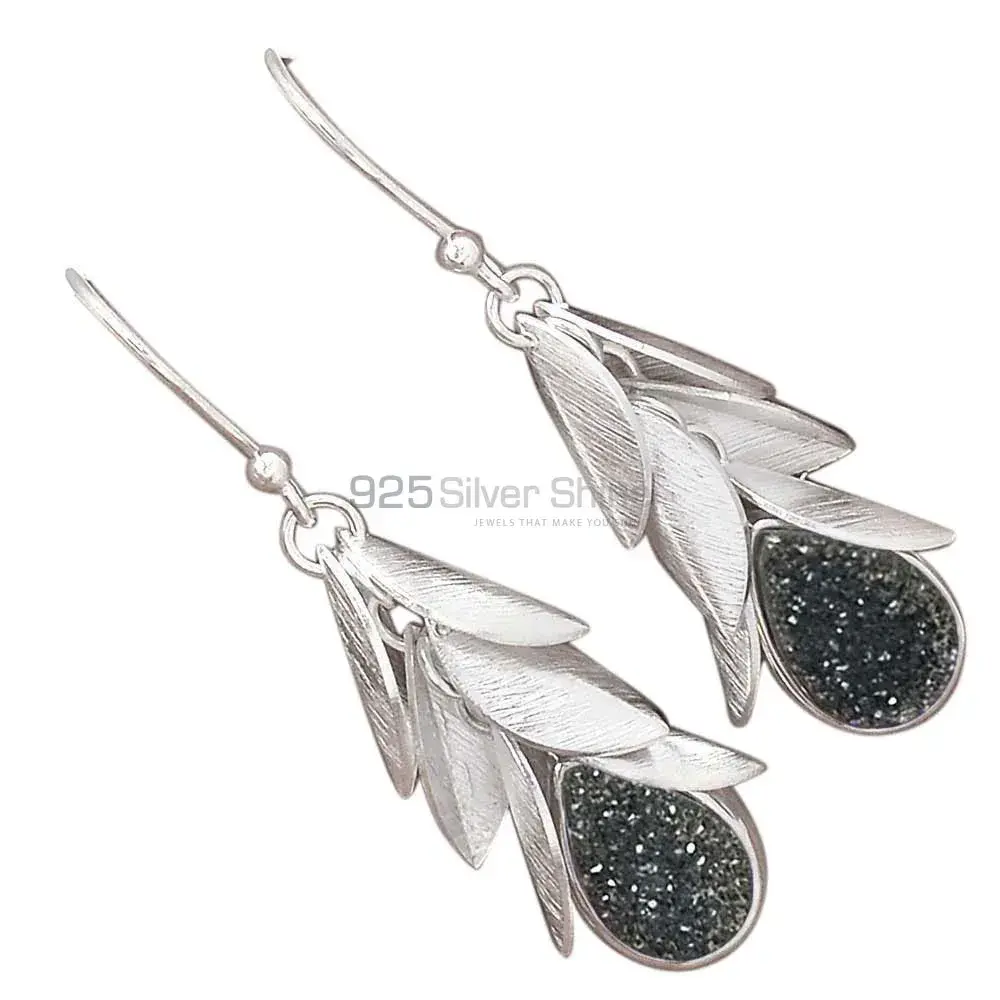 Natural Druzy Gemstone Earrings In 925 Sterling Silver Jewelry 925SE3006_1