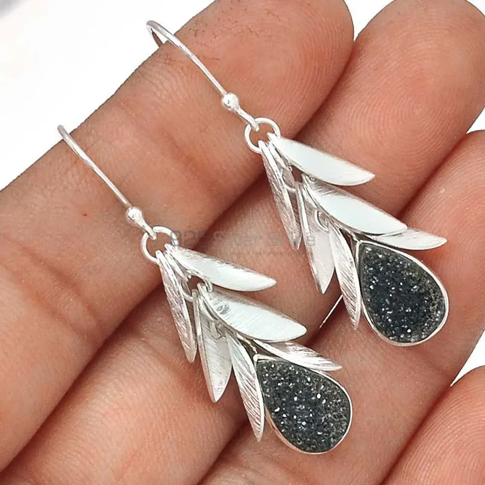 Natural Druzy Gemstone Earrings In 925 Sterling Silver Jewelry 925SE3006_2