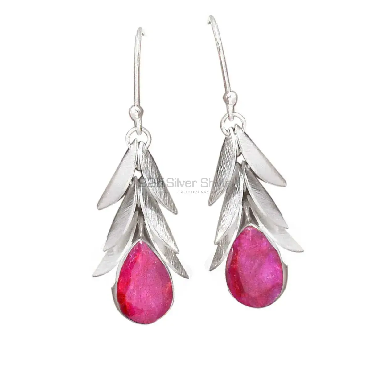 Natural Dyed Ruby Gemstone Earrings Wholesaler In 925 Sterling Silver Jewelry 925SE2997