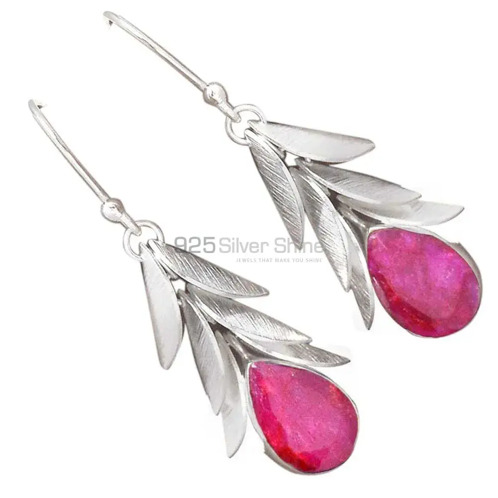 Natural Dyed Ruby Gemstone Earrings In 925 Sterling Silver Jewelry 925SE2997_1