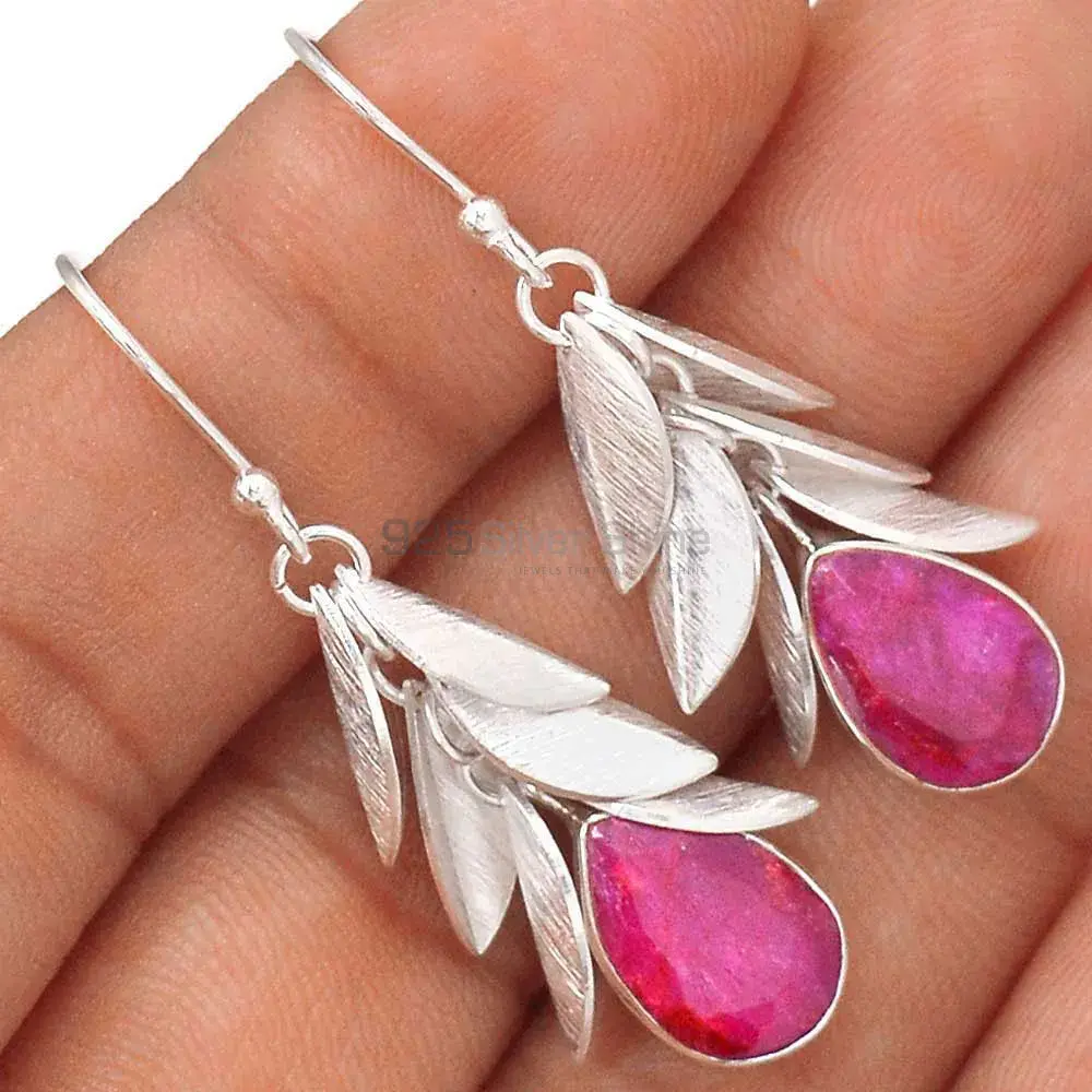Natural Dyed Ruby Gemstone Earrings In 925 Sterling Silver Jewelry 925SE2997_2
