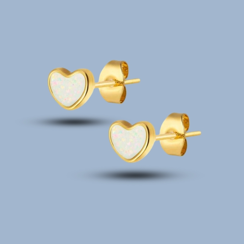 Natural Ethiopian Opal Gemstone 925 Sterling Silver Heart Love Stud Earring 925She212