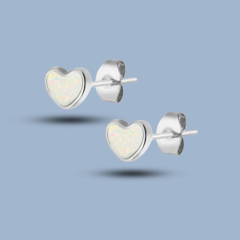 Natural Ethiopian Opal Gemstone 925 Sterling Silver Heart Love Stud Earring 925She212_0