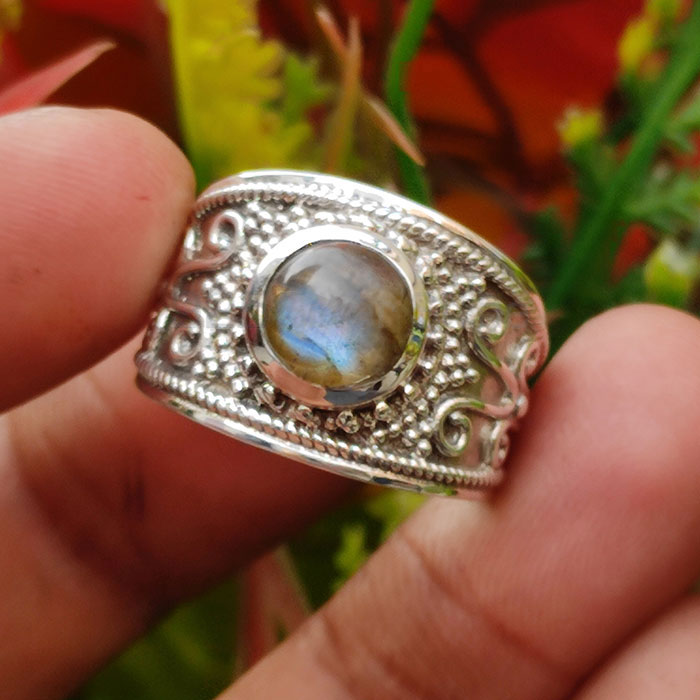 Natural Fire Labradorite Gemstone Ring In Sterling Silver Jewelry SSR123_4