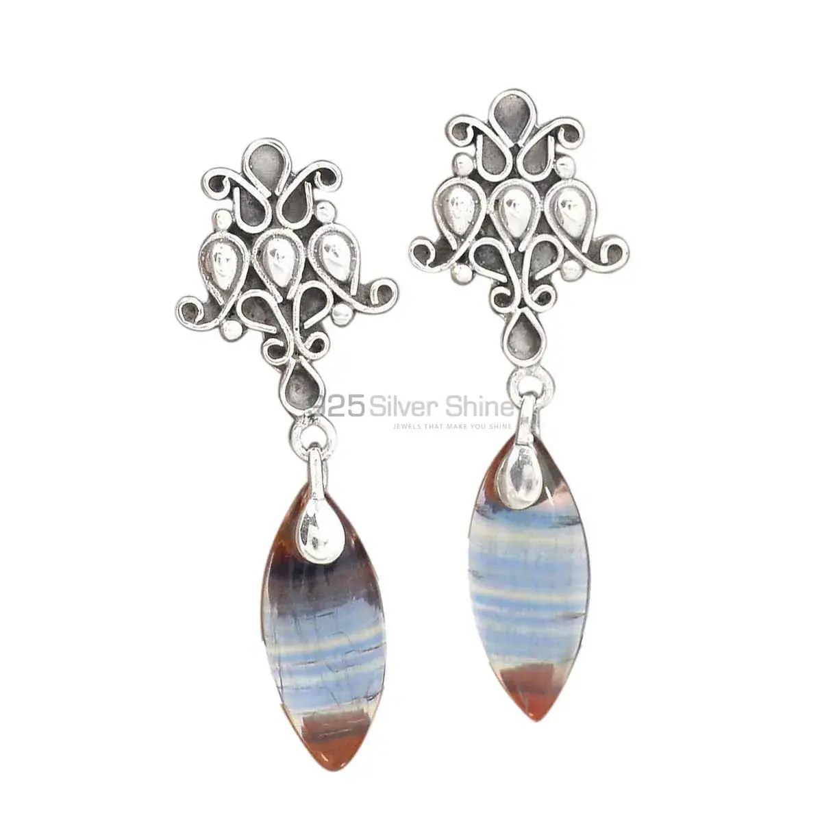 Natural Fluorite Gemstone Earrings Exporters In 925 Sterling Silver Jewelry 925SE2053