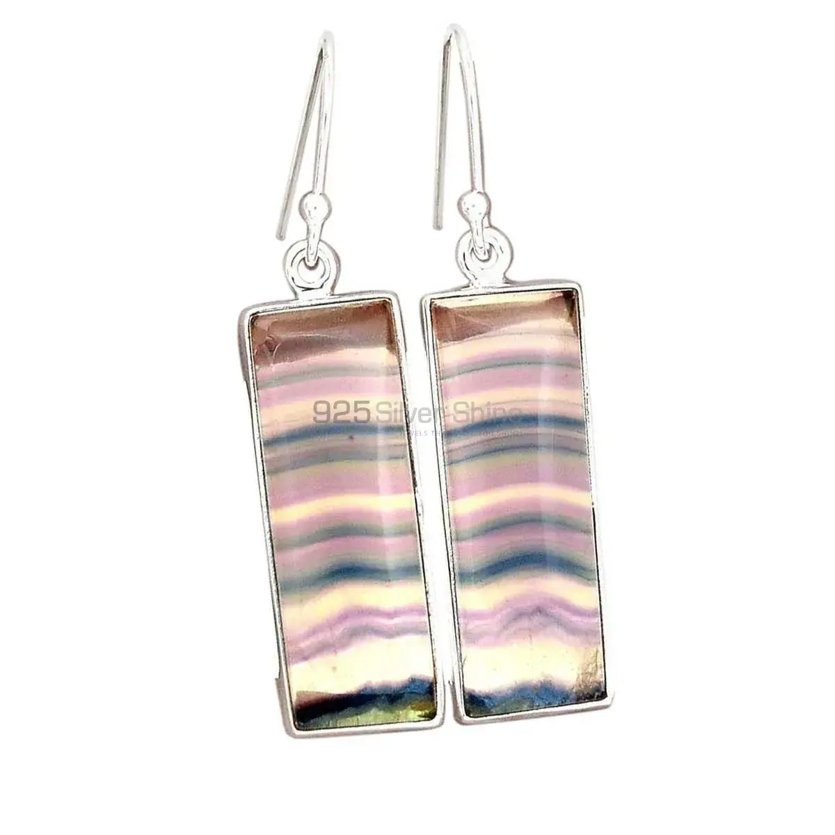 Natural Fluorite Gemstone Earrings In 925 Sterling Silver Jewelry 925SE2284_1
