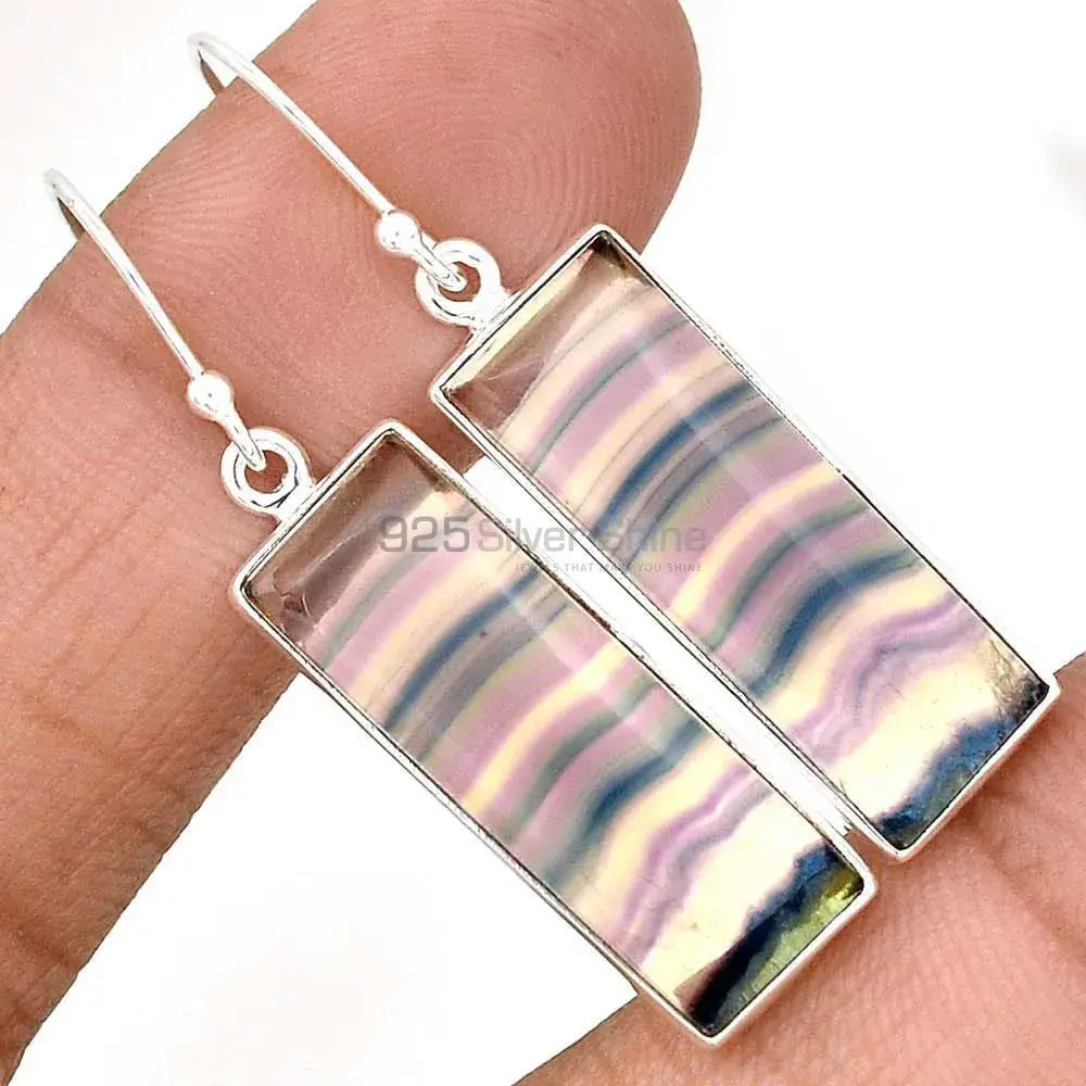 Natural Fluorite Gemstone Earrings In 925 Sterling Silver Jewelry 925SE2284_2