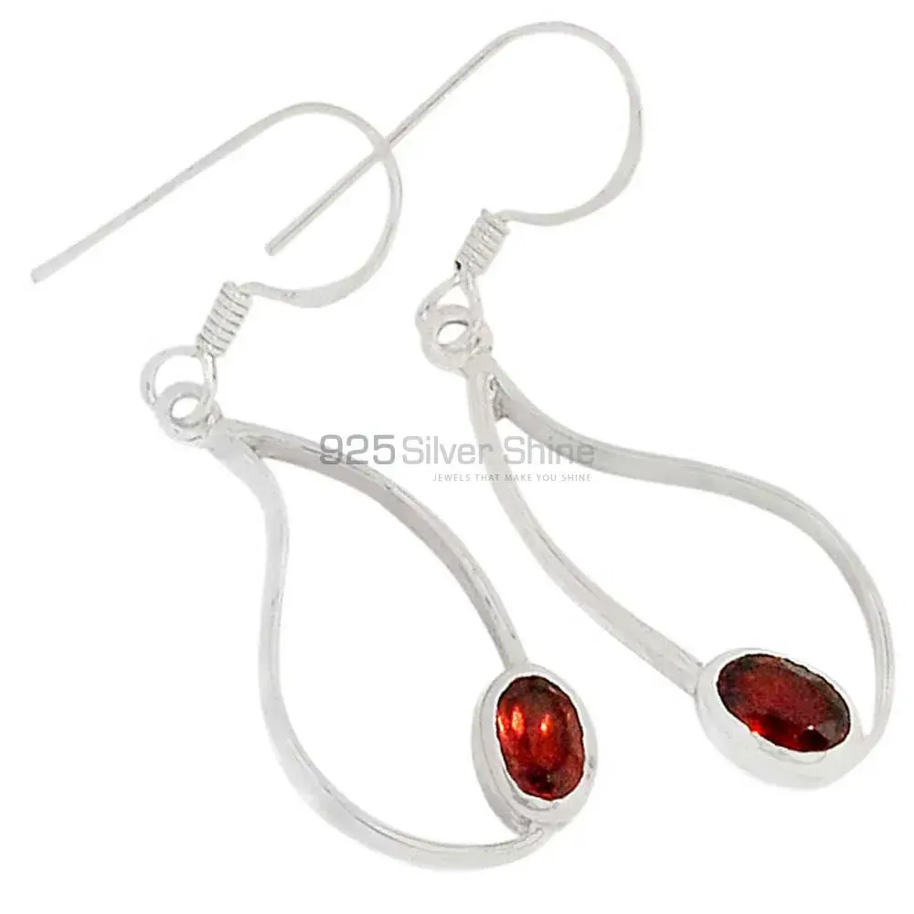 Natural Garnet Gemstone Earrings In 925 Sterling Silver 925SE387