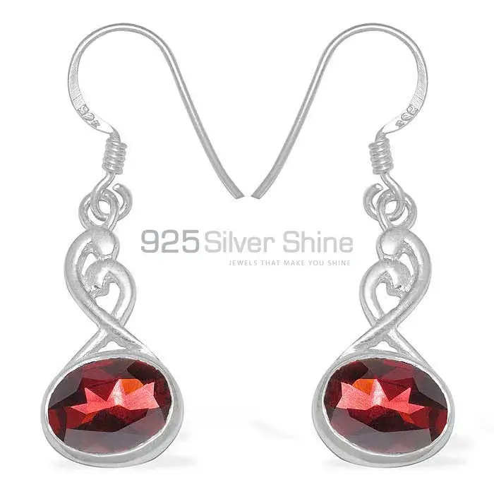 Natural Garnet Gemstone Earrings In Fine 925 Sterling Silver 925SE1104