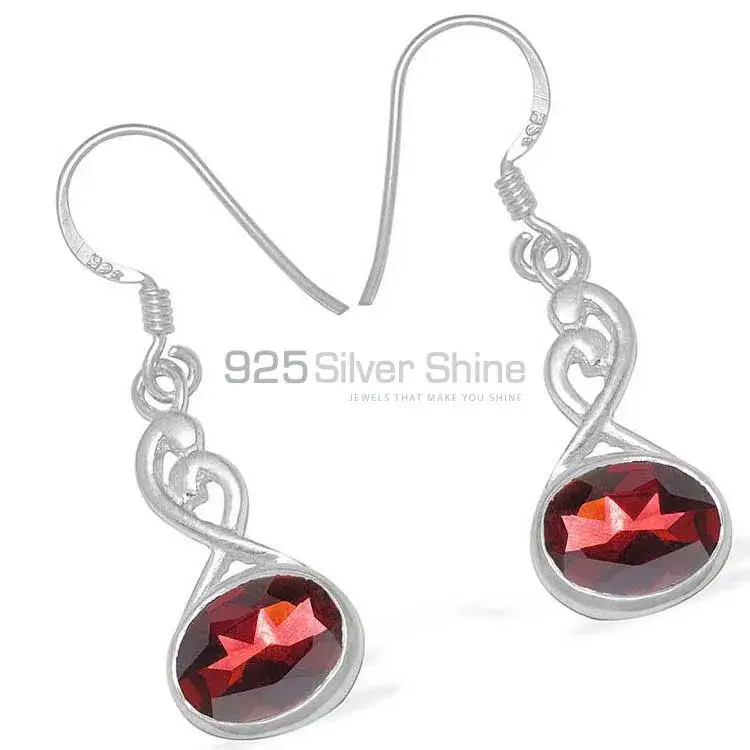 Natural Garnet Gemstone Earrings In Fine 925 Sterling Silver 925SE1104_1