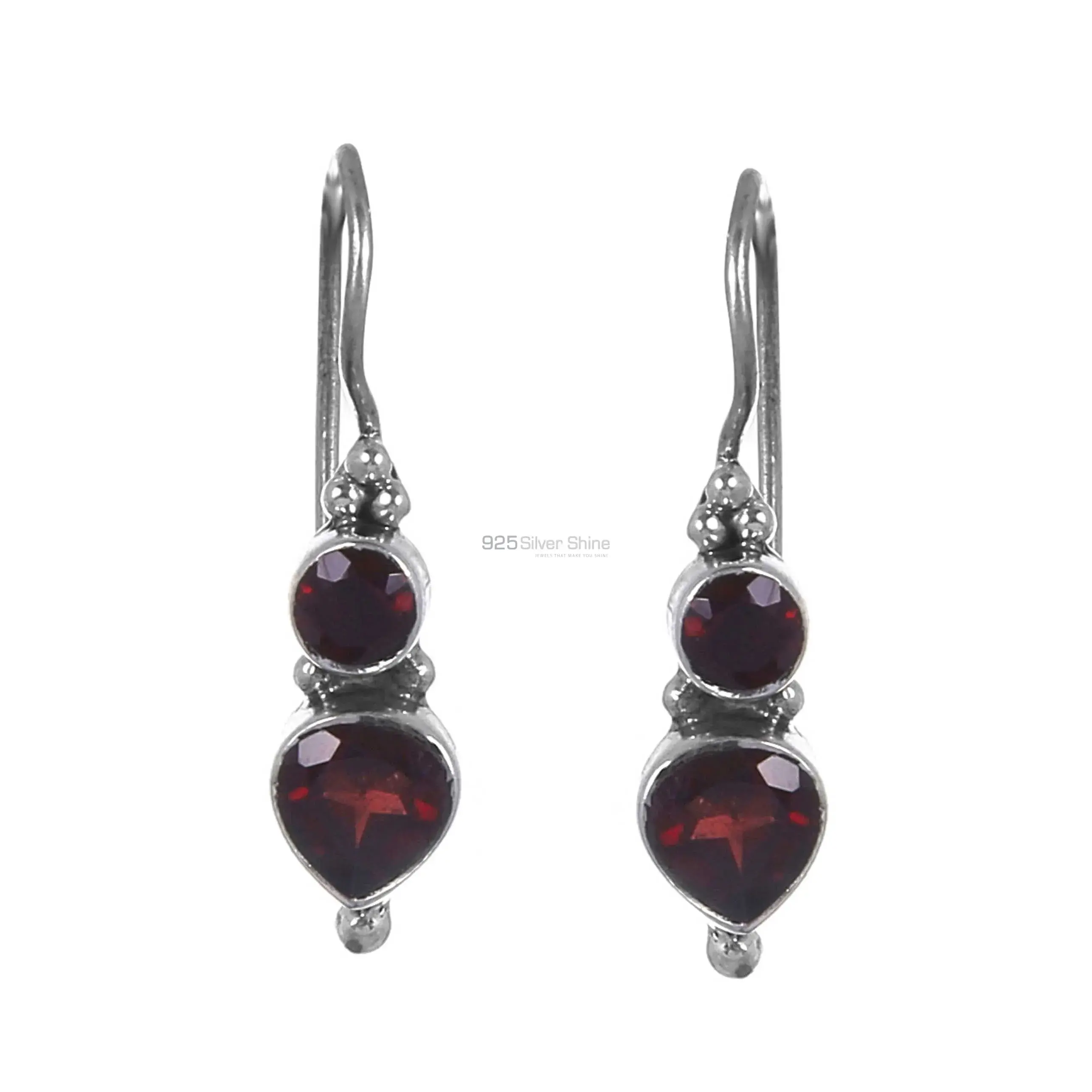 Natural Garnet Gemstone Earrings In Fine 925 Sterling Silver 925SE314