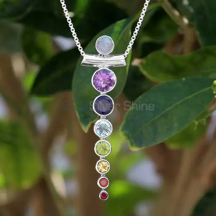 Natural Gemstone Chakra Pendant With Sterling Silver For Yoga SSCP101