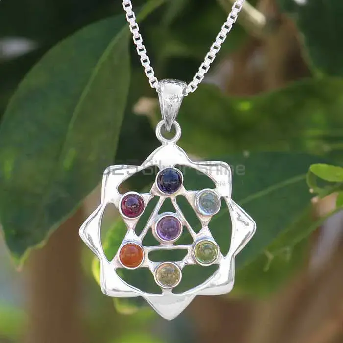 Natural Gemstone Chakra Pendant With Sterling Silver For Yoga SSCP110