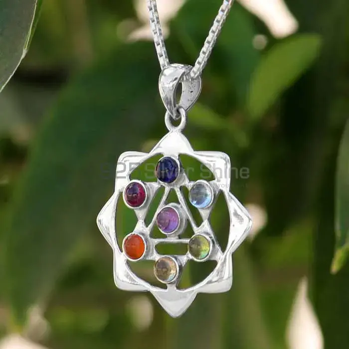 Natural Gemstone Chakra Pendant With Sterling Silver For Yoga SSCP110_2