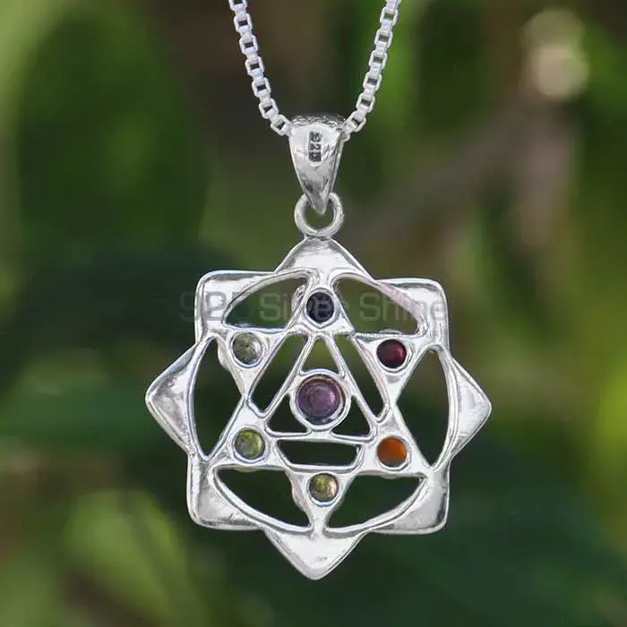 Natural Gemstone Chakra Pendant With Sterling Silver For Yoga SSCP110_3