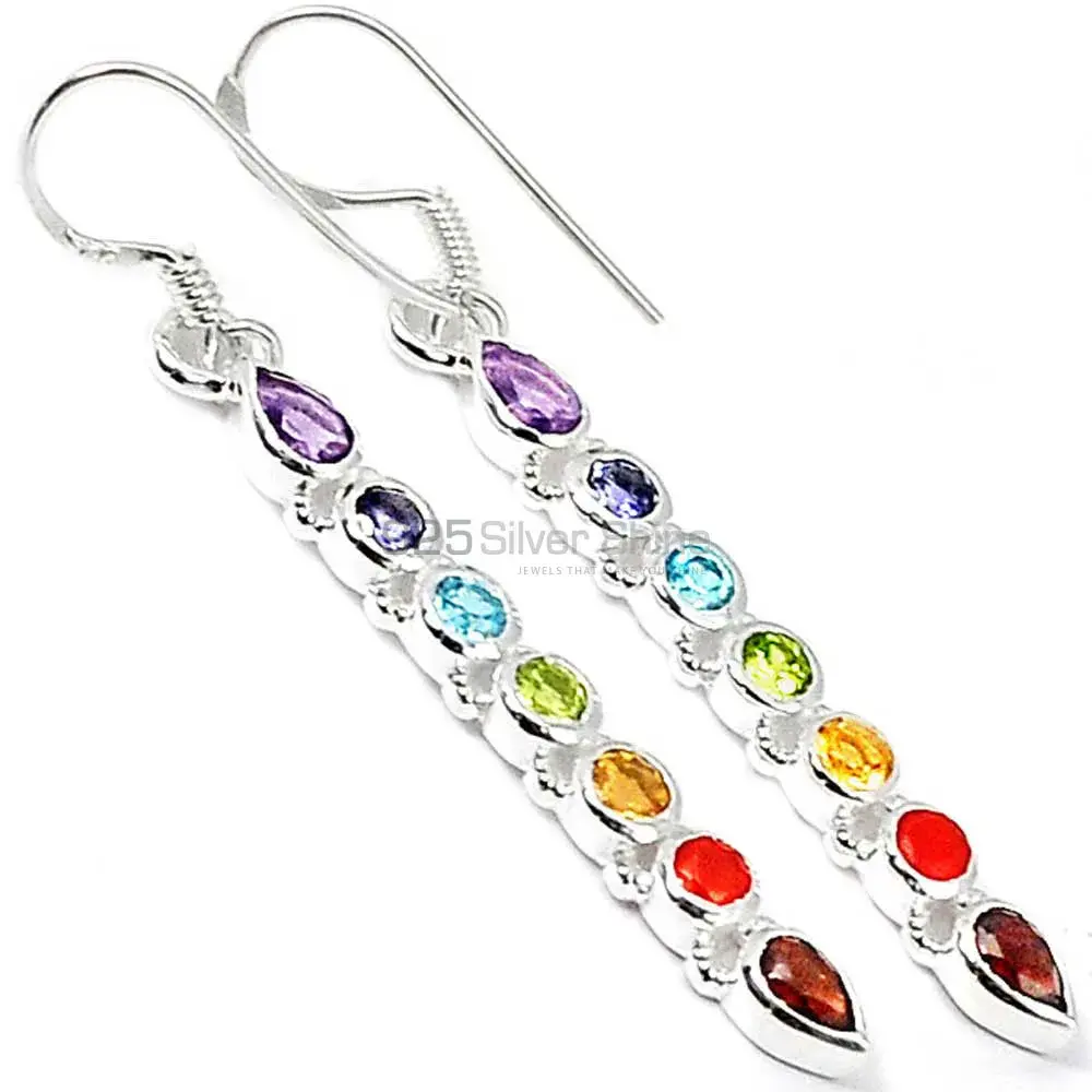 Natural Gemstone Healing Chakra Earring With Sterling Silver Jewelry 925CE12