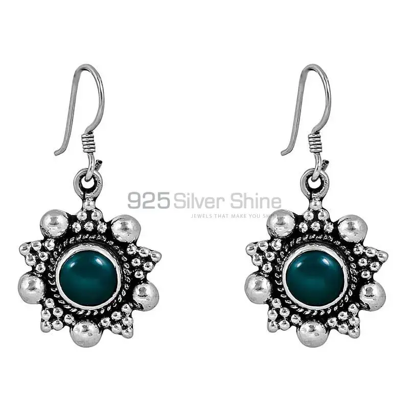 Natural Green Onyx Gemstone Earring In Sterling Silver Jewelry 925SE106