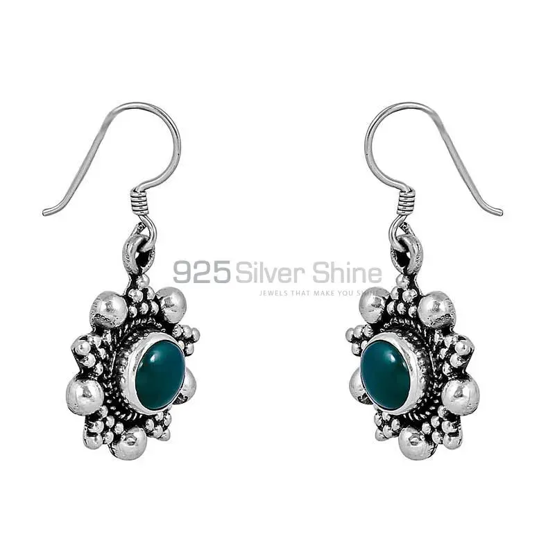 Natural Green Onyx Gemstone Earring In Sterling Silver Jewelry 925SE106_0