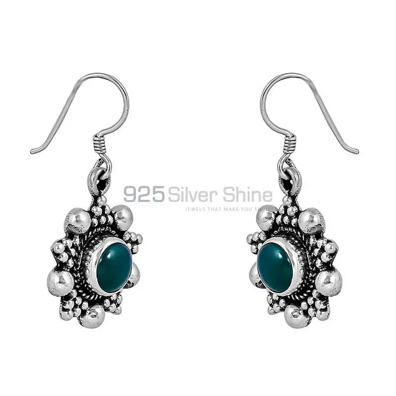 Natural Green Onyx Gemstone Earring In Sterling Silver Jewelry 925SE106_2