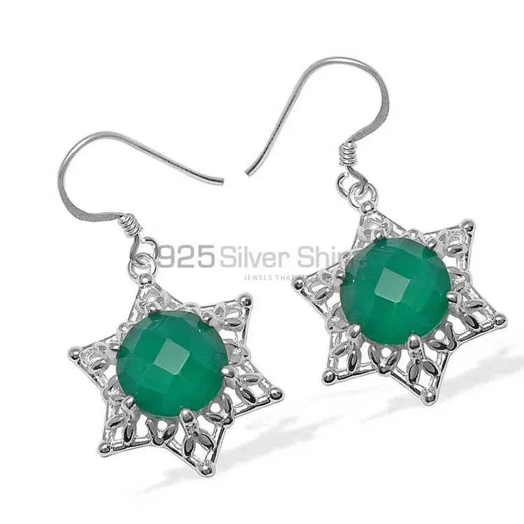 Natural Green Onyx Gemstone Earrings Wholesaler In 925 Sterling Silver Jewelry 925SE806_0
