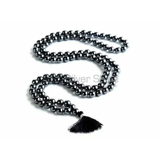 Natural Hematite Gemstone tassel 108 beads mala Necklace 925MBC108