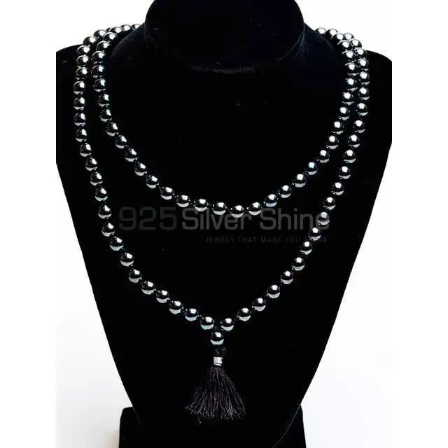 Natural Hematite Gemstone tassel 108 beads mala Necklace 925MBC108_0