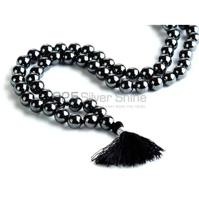 Natural Hematite Gemstone tassel 108 beads mala Necklace 925MBC108_2