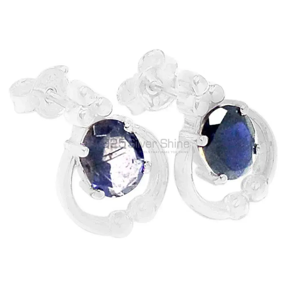 Natural Iolite Gemstone Earrings Exporters In 925 Sterling Silver Jewelry 925SE417