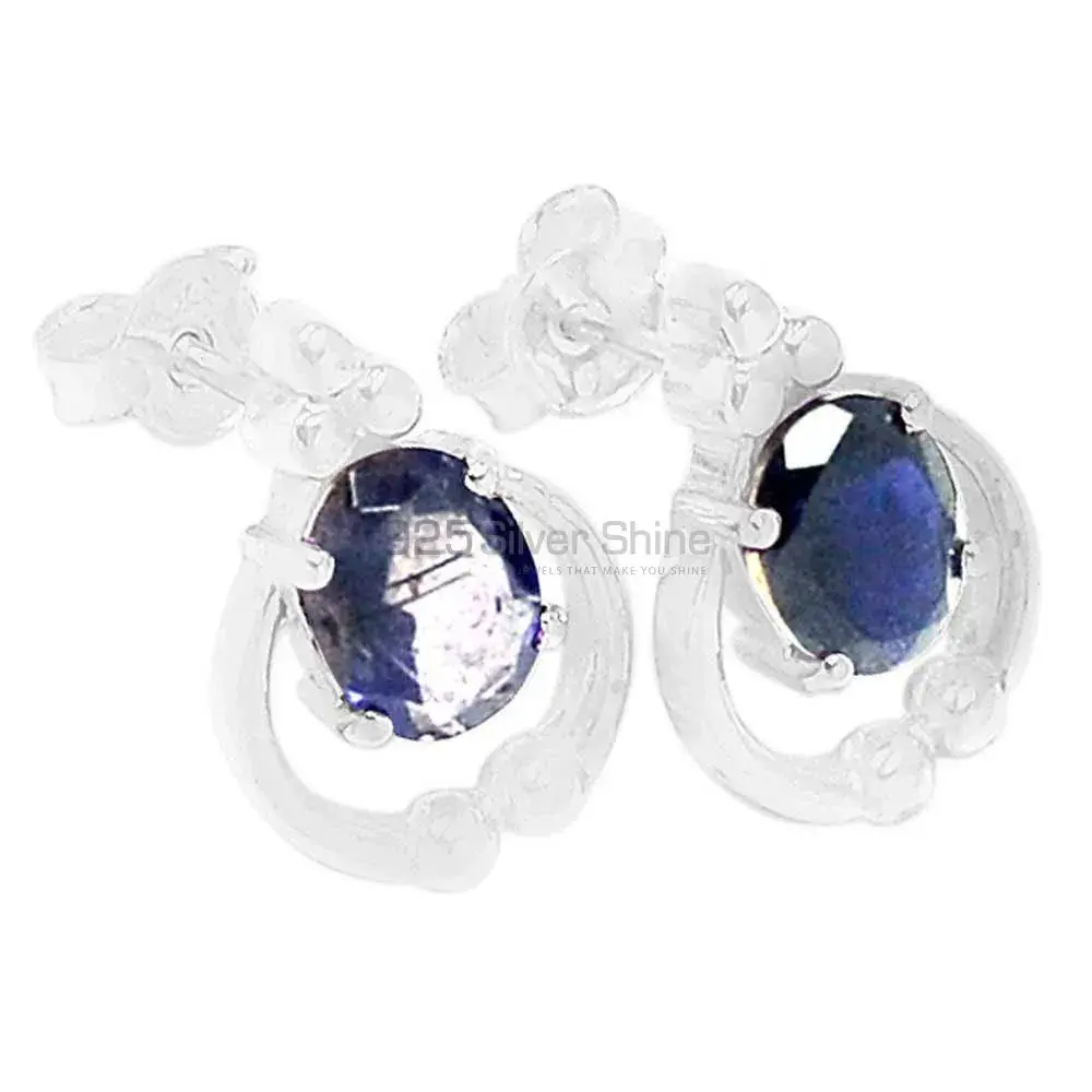 Natural Iolite Gemstone Earrings In 925 Sterling Silver Jewelry 925SE417