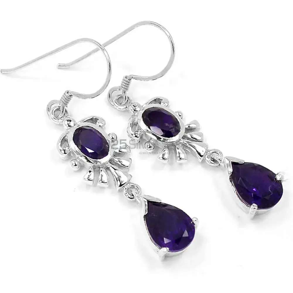 Natural Iolite Gemstone Earrings Suppliers In 925 Sterling Silver Jewelry 925SE651
