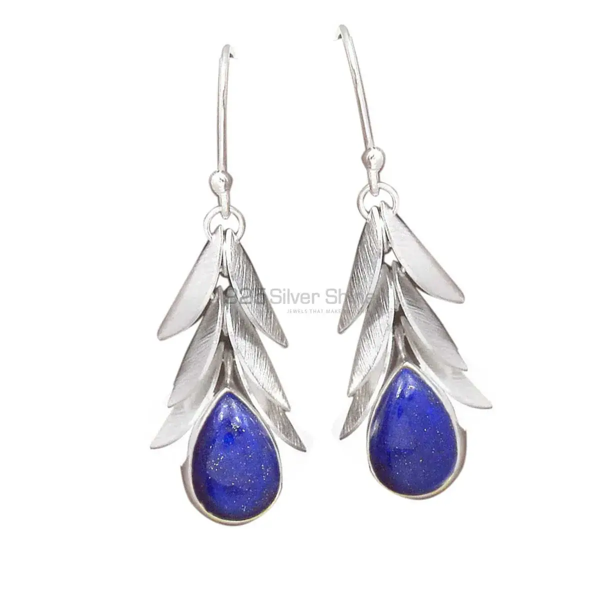 Natural Lapis Gemstone Earrings Exporters In 925 Sterling Silver Jewelry 925SE3003