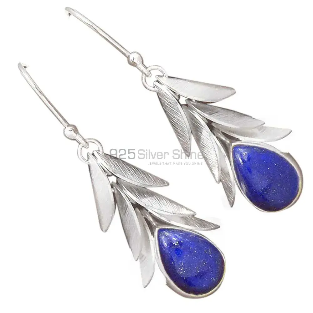 Natural Lapis Gemstone Earrings Exporters In 925 Sterling Silver Jewelry 925SE3003_0