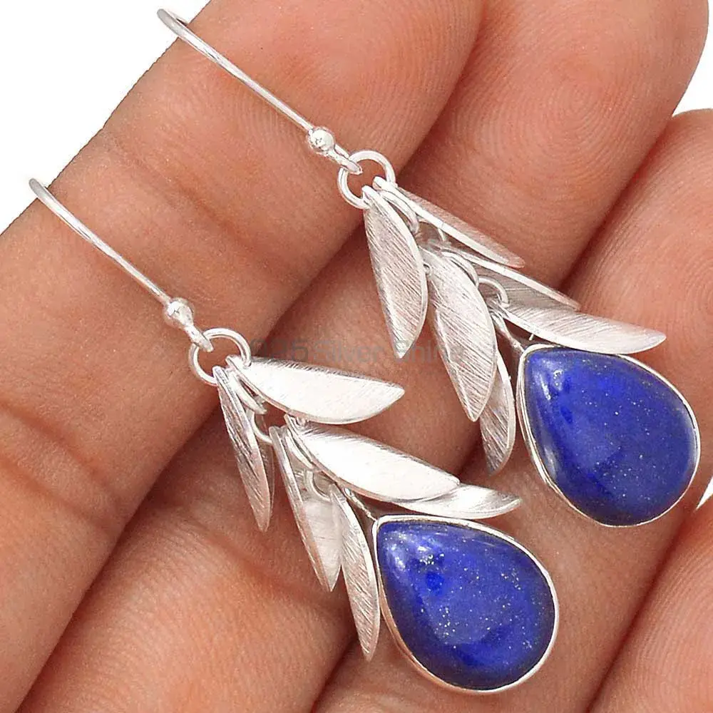Natural Lapis Gemstone Earrings Exporters In 925 Sterling Silver Jewelry 925SE3003_1
