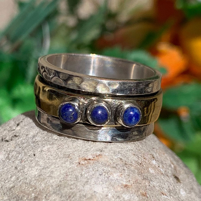 Natural Lapis Lazuli Tow Tone Ring In Sterling Silver SSR165_0