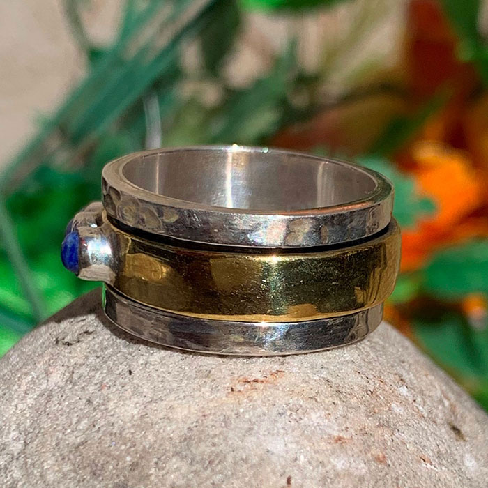 Natural Lapis Lazuli Tow Tone Ring In Sterling Silver SSR165_2