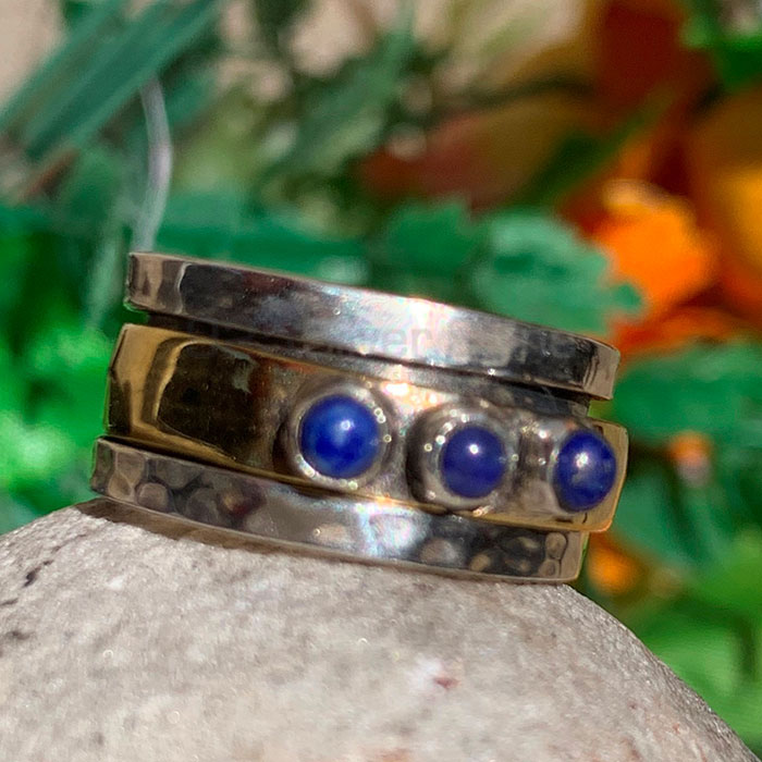 Natural Lapis Lazuli Tow Tone Ring In Sterling Silver SSR165_3