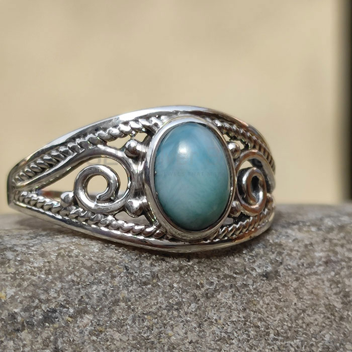 Natural Larimar Antique Look Ring In 925 Sterling Silver SSR81